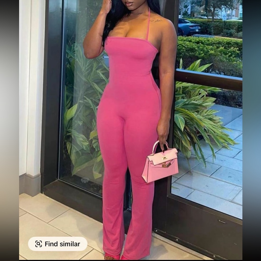 Elegant Pink Strapless Jumpsuit